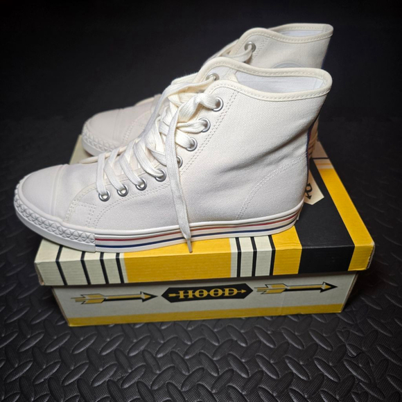 Hood Shoes - Unisex Hood High Top Canvas Sneakers White/Tan Size 8.5